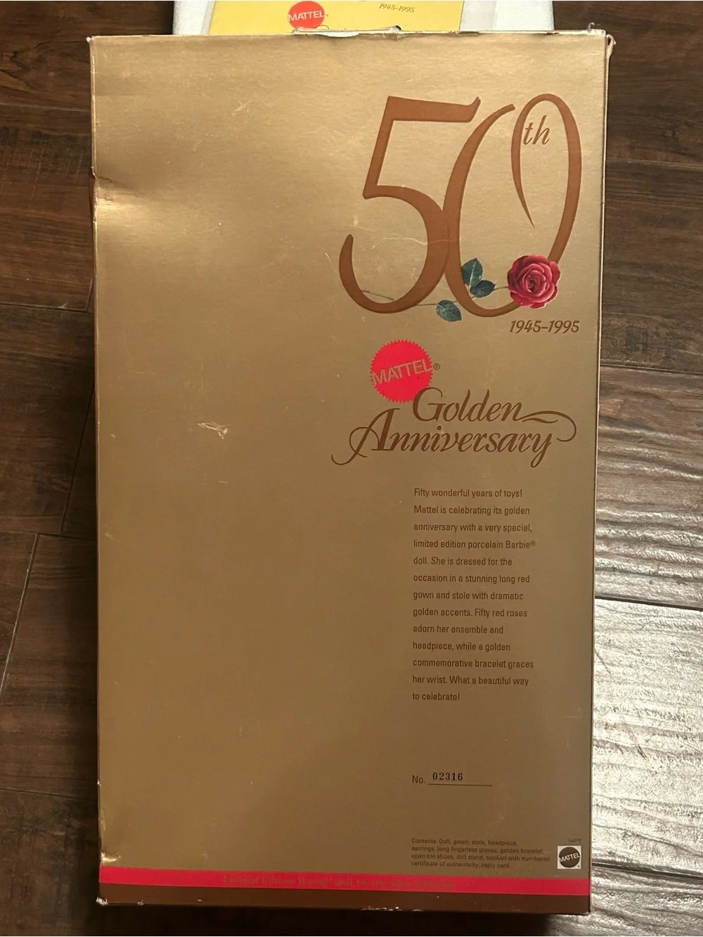 Mattel Gold Anniversary Barbie Box with Red Rose porcelain doll